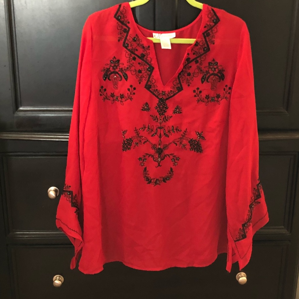 DressBarn Red Beaded Tunic SZ XL